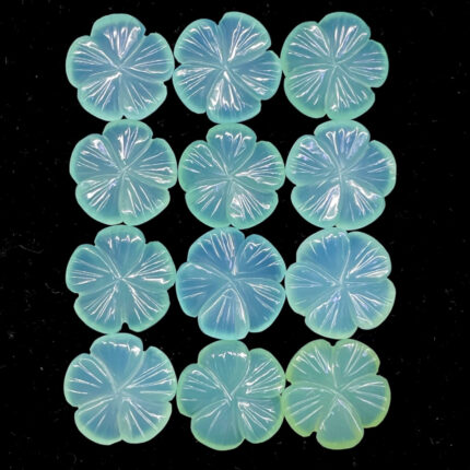 12 Pcs Natural Blue Onyx Carved Flower Top Quality Loose Gemstones Wholesale Lot