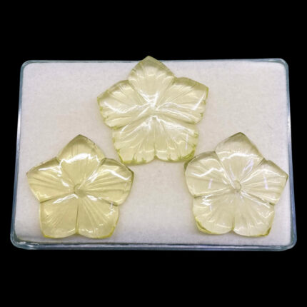3 Pcs Set Natural Lemon Quartz Hand Carved Huge Flower Sparkling Loose Gemstones