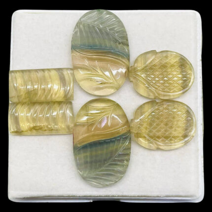 3 Pairs Natural Fluorite Bi Color Loose Carved Untreated Gemstones Lot 75.65 Cts
