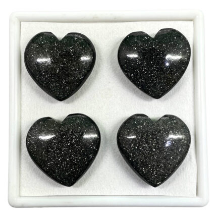 4 Pcs Natural Black Sunstone 31.6-32.3mm Sparkling Heart Loose Cabochon Gems Lot