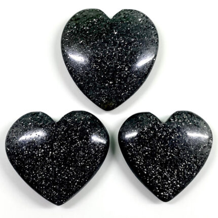 3 Pcs Natural Black Sunstone 34-41mm Sparkling Heart Shape Cabochon Gemstone Lot